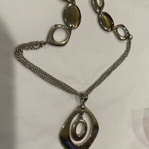 Lia Sophia Multi Strand Silver Necklace with Geometric Charm and Accents